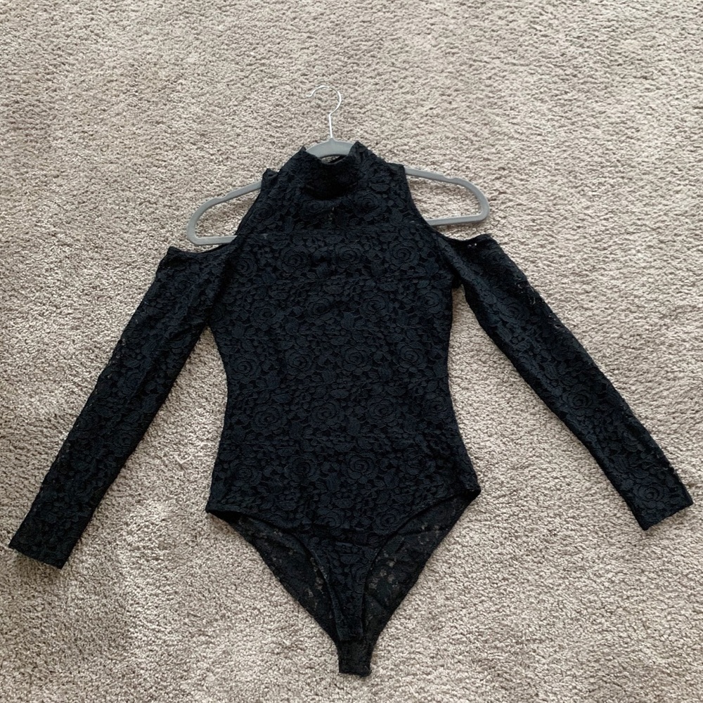 Black Lace off shoulder long sleeve bodysuit